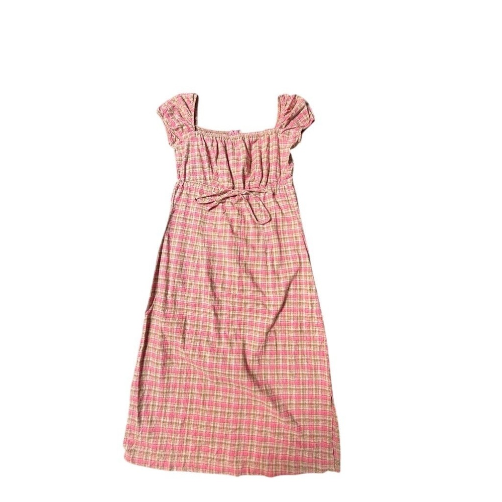 Vintage Y2K Dress Womens XS Pink Plaid Empire Cottagecore Bow Feminine Midi